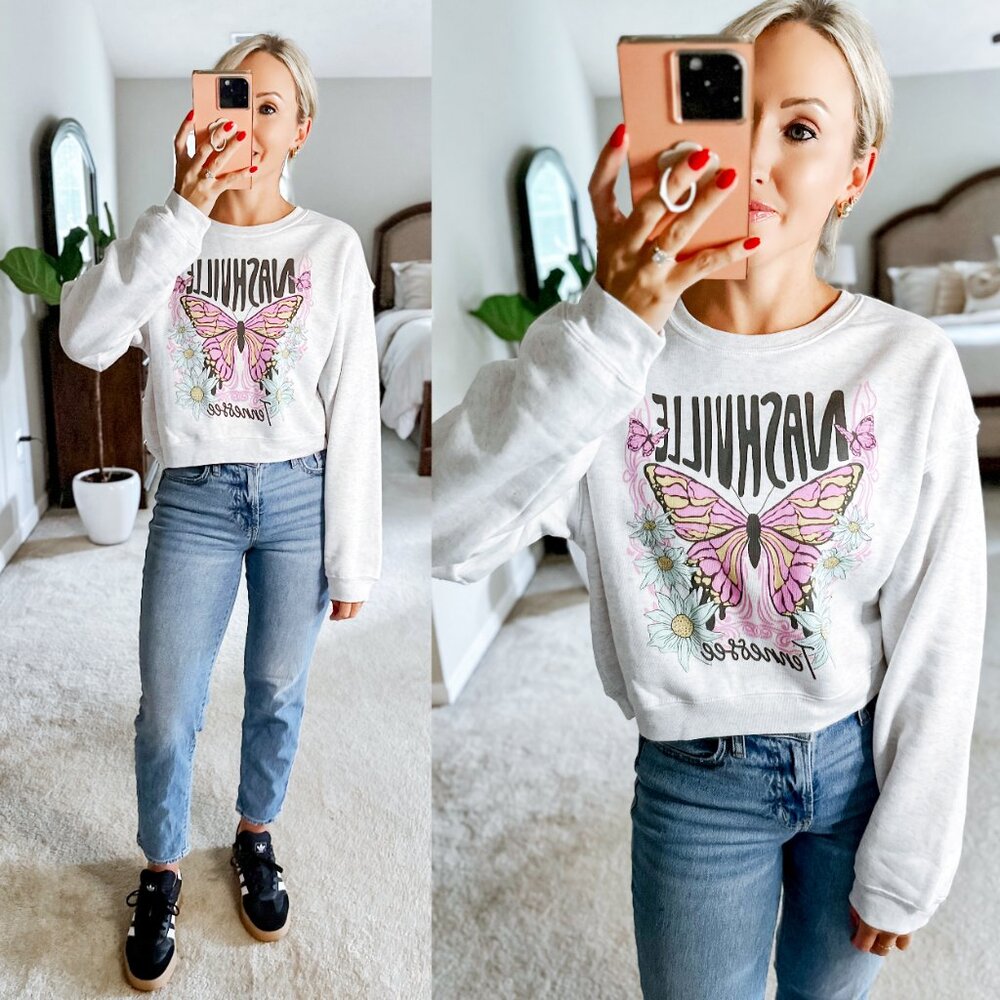 Nashville Tennessee Butterfly Graphic Midi Sweatshirt | Boho Western Country - Picture 5 of 7